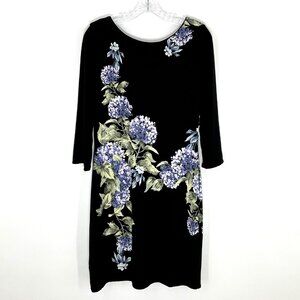 White House Black‎ Market Dress Women M Black Floral Hydrangea V-Neck NEW